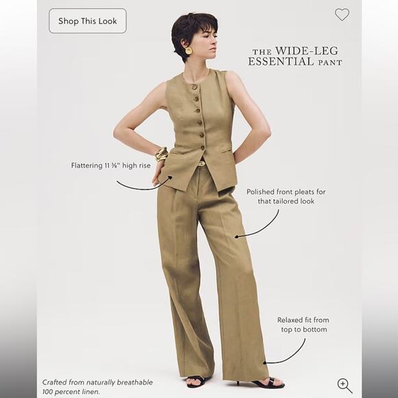 J.Crew Petite wide-leg Essential pant in linen Dusty Fatigue - Picture 2 of 6